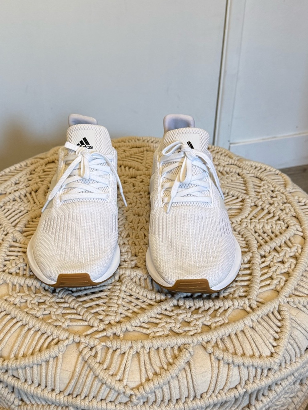 adidas All-White Knit Lace-Up Sneakers with Subtle Logo